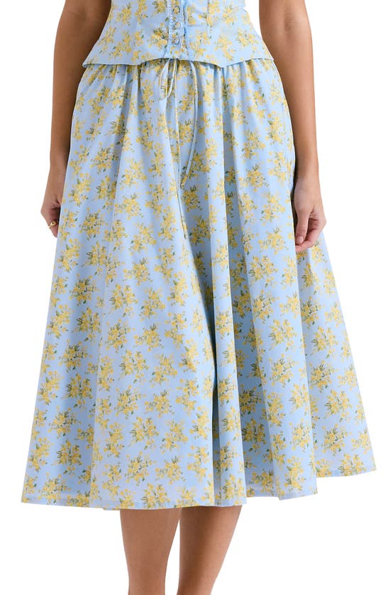 House Of Cb Cora Gathered Lace-up Skirt In Print Light Blue