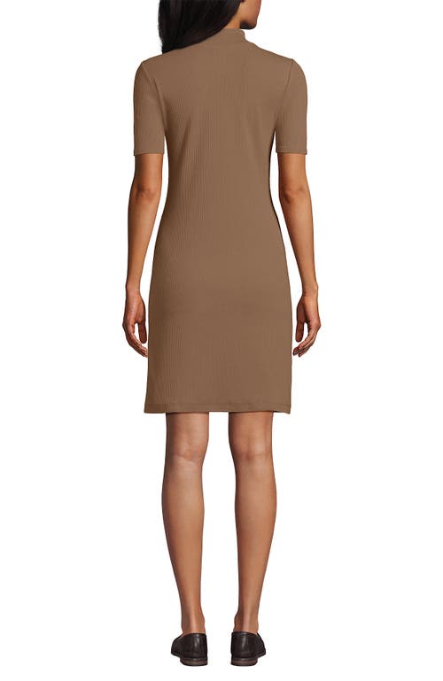 Shop Lands' End Knit Rib Mock Neck Above The Knee Dress In Honey Beige