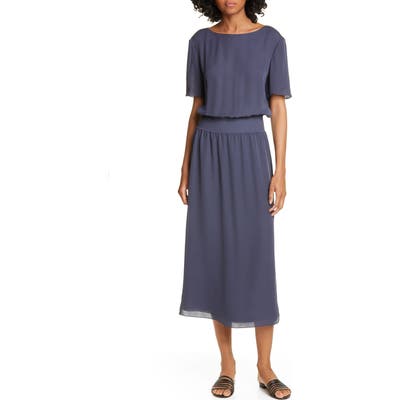 Theory Silk Rib Waist Midi Dress, Blue