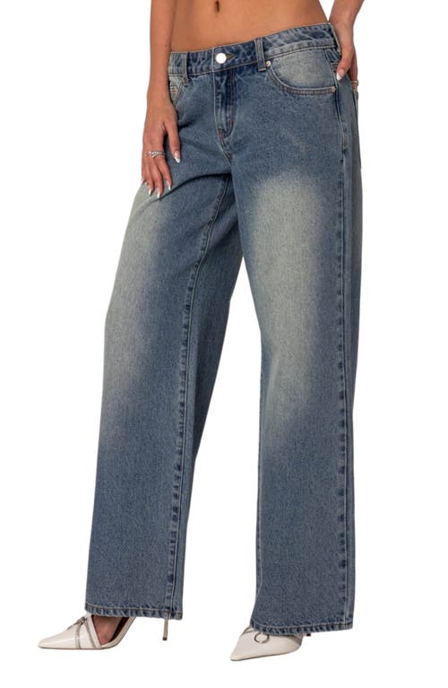 Shop Edikted Magda Low Rise Wide Leg Jeans In Blue-vintage-washed