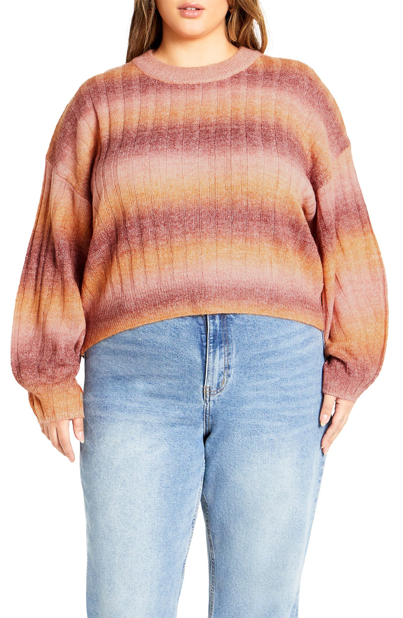 City Chic Shay Ombré Stripe Rib Sweater in Amber 