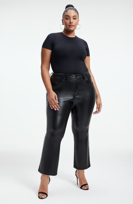 Shop Good American Good Legs Crop Faux Leather Mini Bootcut Pants In Black001