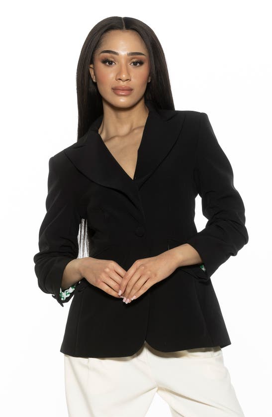 Alexia Admor Ruched Sleeve One-button Blazer In Black