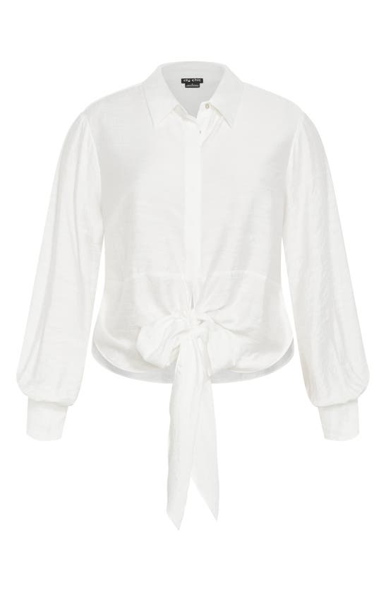 Shop City Chic Rosabella Tie Hem Button-up Shirt In Ivory