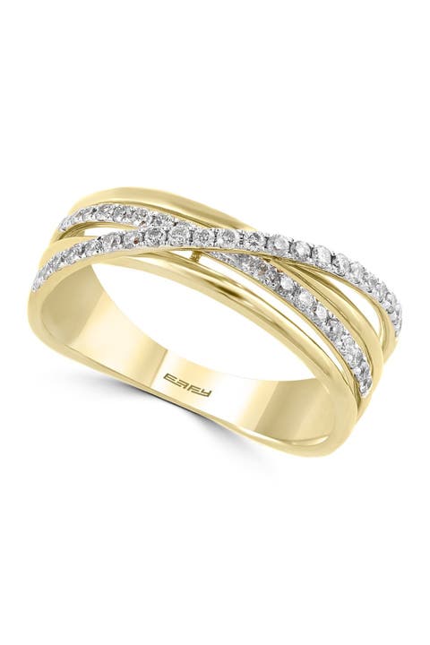 14K Yellow Gold Crossover Diamond Ring - 0.29 ctw - Size 7