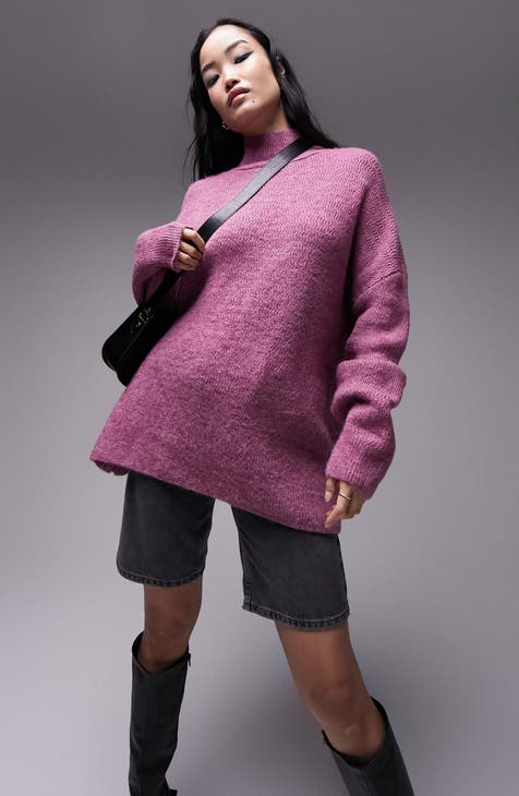 Topshop Oversize Mock Neck Sweater in Pink