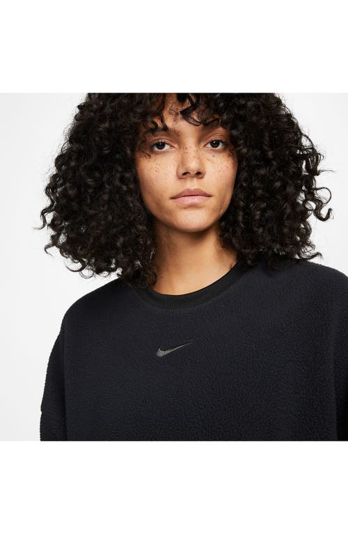 Shop Nike Oversize Fleece Crop Crewneck Sweatshirt In Black/dkskgy