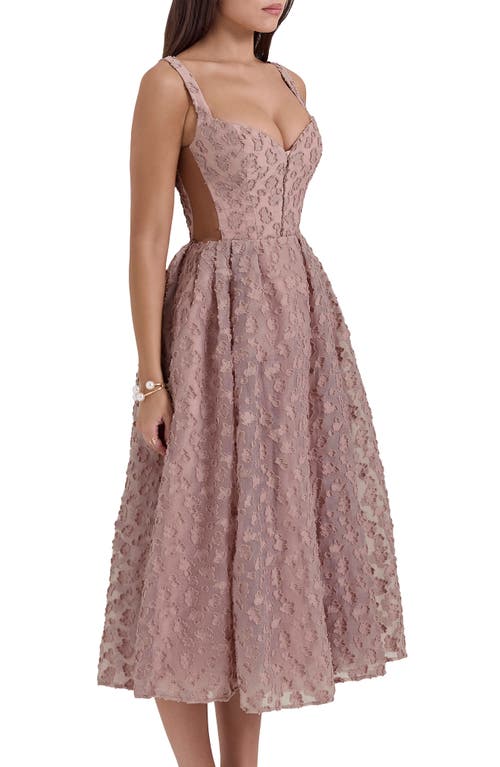 Shop House Of Cb Lovely Floral Jacquard Midi Dress In Adobe Rose