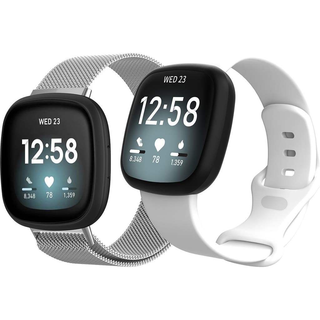 The Posh Tech Stainless Steel & Silicone Fitbit Band In Metallic