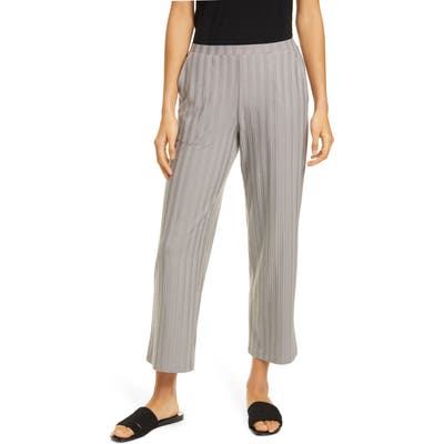Eileen Fisher Ribbed Knit Straight Leg Ankle Pants, Grey
