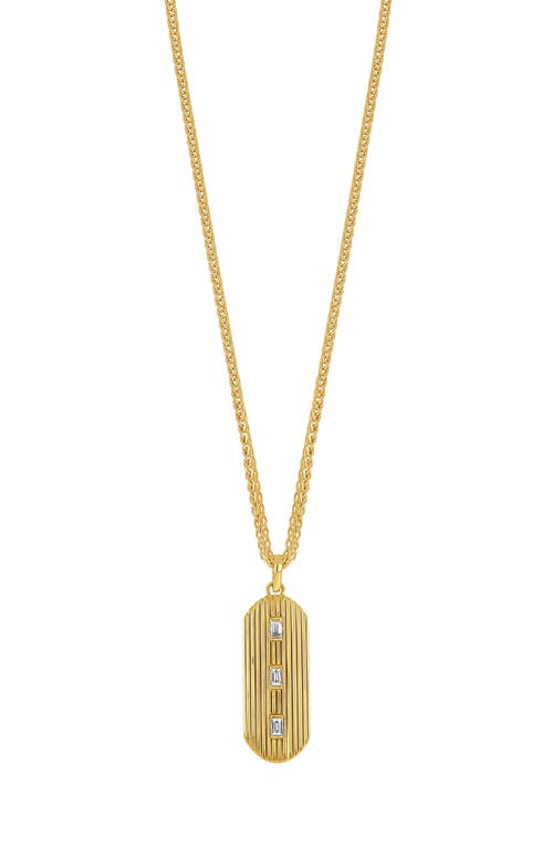 Men's Baguette Diamond Dog Tag Pendant Necklace in 18K Yellow Gold