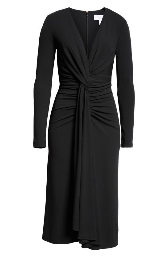 Shop Michael Kors Knot Front Long Sleeve Knit Dress In Black
