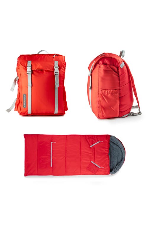 Mimish Kids' Sleep-n-pack Faux Shearling Lined Sleeping Bag Backpack In Fiery Red/stormy Grey