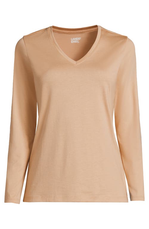 Shop Lands' End Relaxed Supima Cotton Long Sleeve V-neck T-shirt In Soft Nutmeg