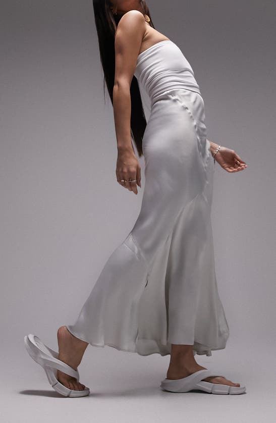 Shop Topshop Fishtail Satin Midi Skirt In Grey