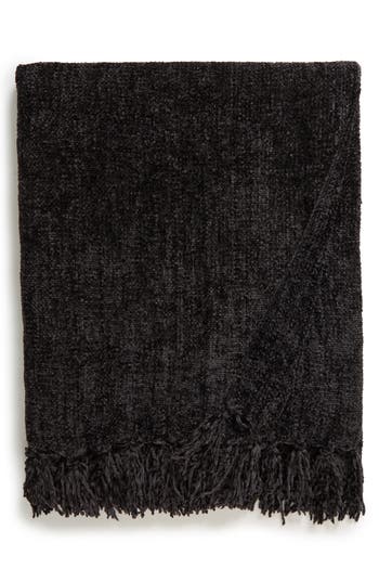 French Connection Chenille Fringe Trim Throw In Black