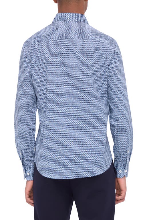Bugatchi Axel Shaped Fit Geo Print Stretch Button-up Shirt In Classic Blue