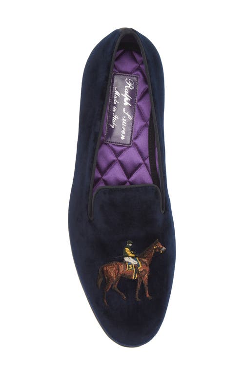 Ralph Lauren Alonzo Standing Horse Velvet Slipper In Classic Chairman Navy