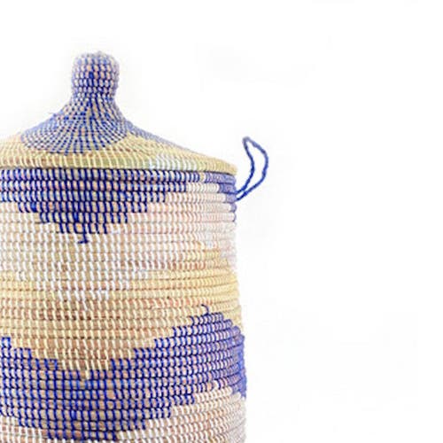 Mbare Dou Lid Storage Basket Chevron In Navy/ White/ Natural