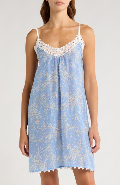 Papinelle Cheri Blossom Lace Trim Cotton & Silk Nightgown Powder Blue at Nordstrom,