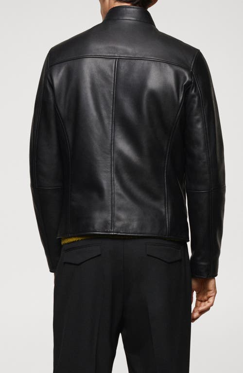 Shop Mango Leather Biker Jacket In Black