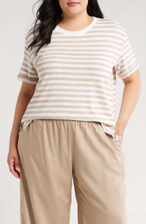 Shop Caslonr Caslon(r) Ease Stripe Crewneck T-shirt In Tan Oxford- White Charm Stripe