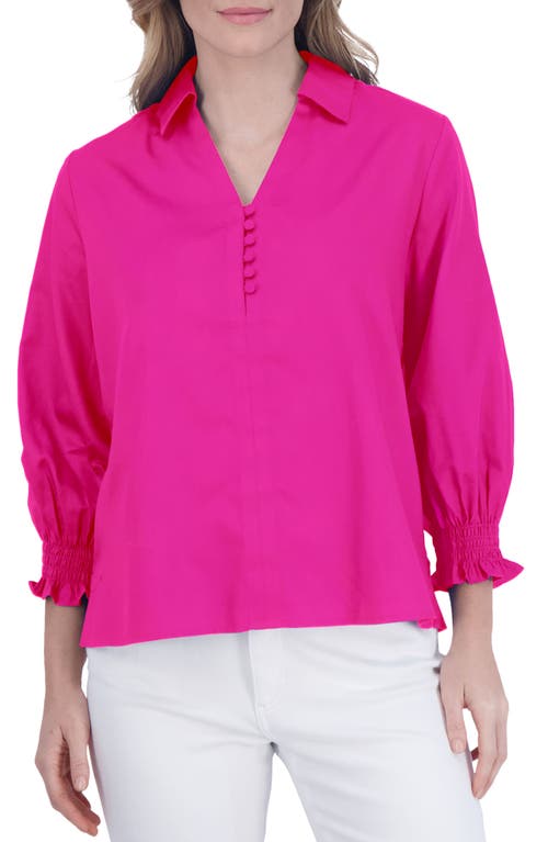 Foxcroft Alexis Smocked Cuff Sateen Popover Top at Nordstrom,