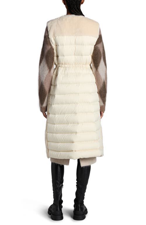 Moncler Sorbier Faux Fur & Down Long Vest In Almond Milk