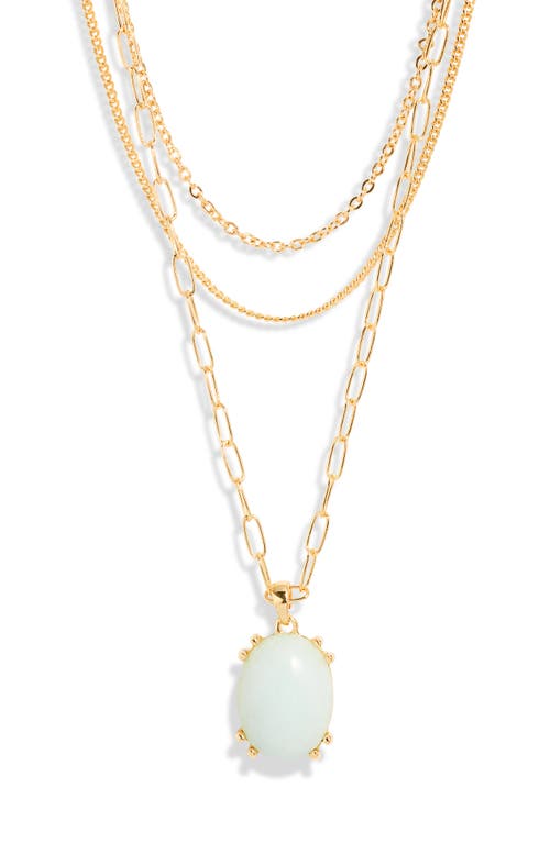 Jade Glass Pendant 3-Tier Layered Necklace in Seafoam- Gold