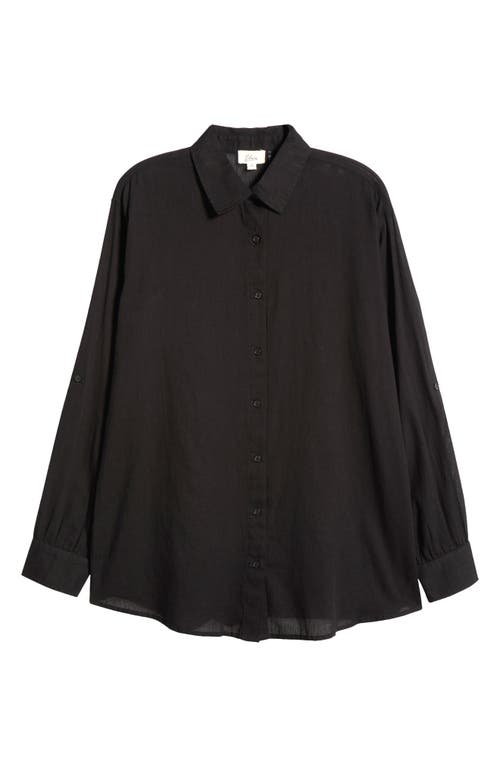 Shop Elan Cotton Button-up Cover-up Shirt In Black