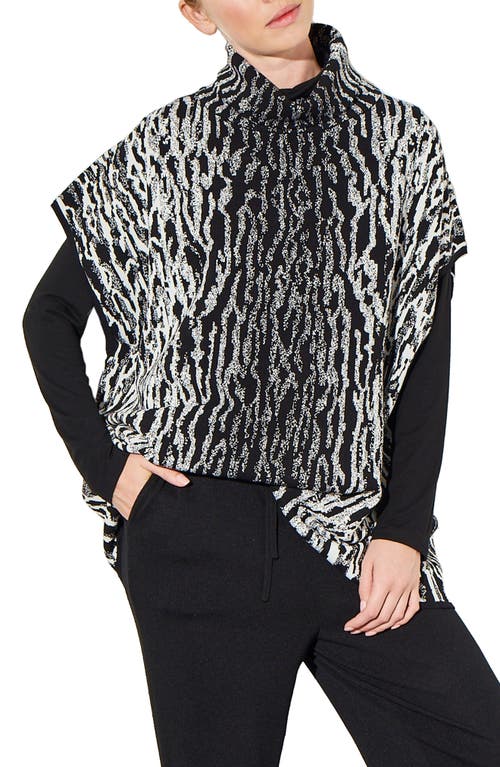 Ming Wang Animal Print Turtleneck Sweater In Black/ivory
