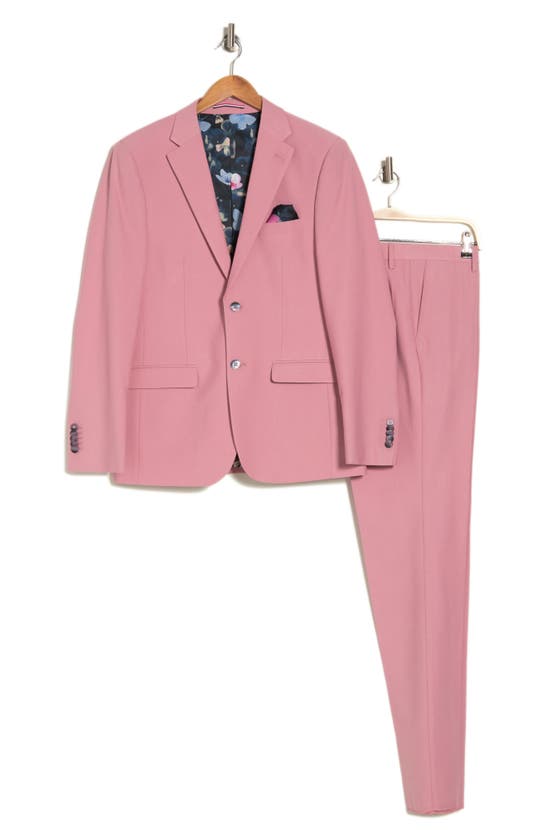 Soul Of London Solid Two Button Notch Lapel Slim Fit Suit In Dusty Pink