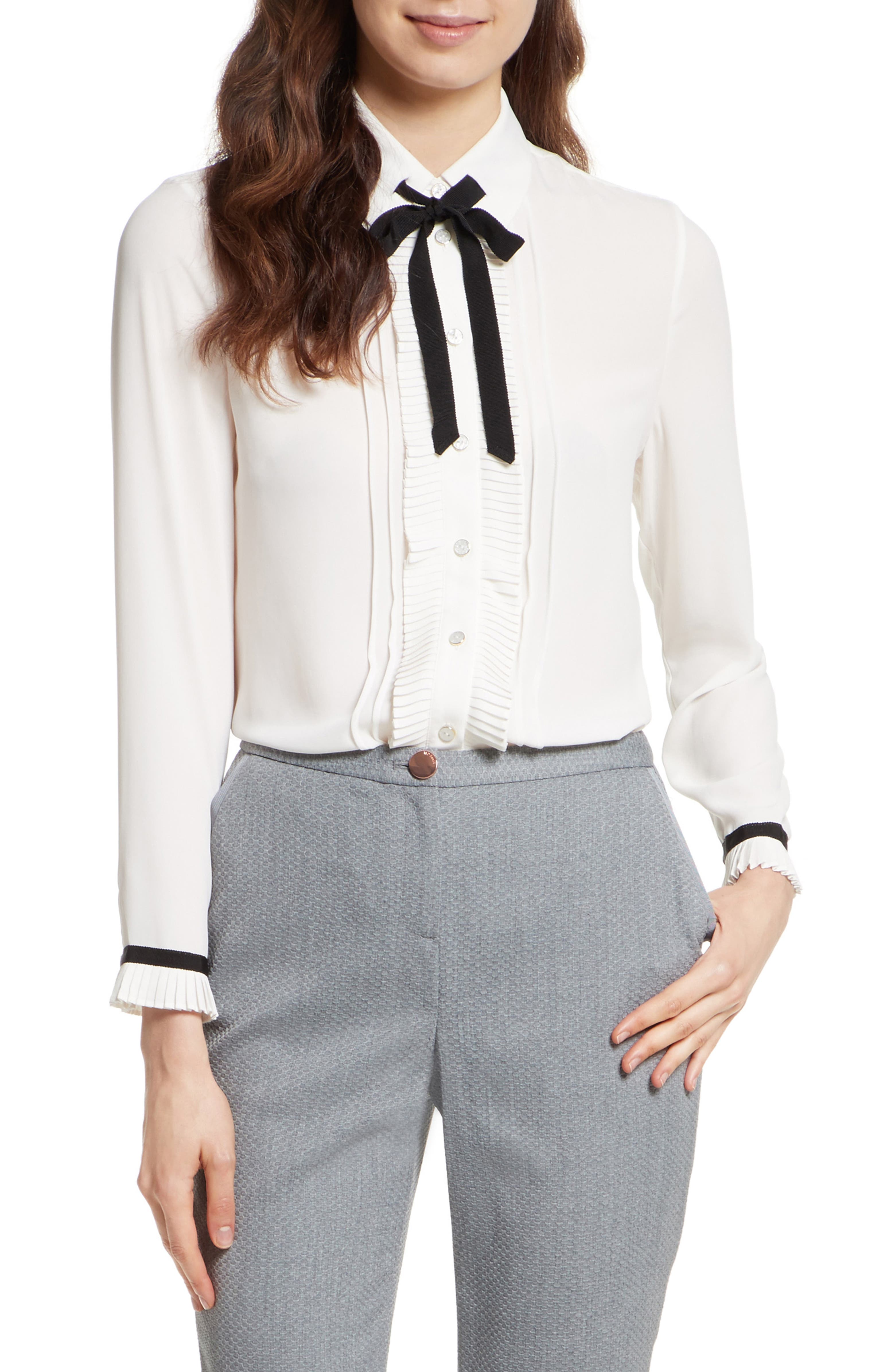Ted Baker London Pleated Frill Tie Neck Shirt | Nordstrom