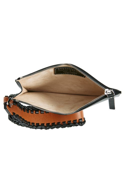 Shop Strathberry X Collagerie Leather Wristlet Pouch In Black/chestnut