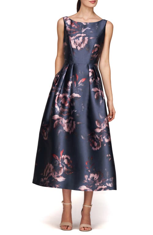 Shop Kay Unger Elsa Floral A-line Cocktail Dress In French Navy