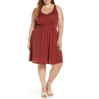 Plus Size Caslon Sleeveless V-Neck Knit Dress, Burgundy