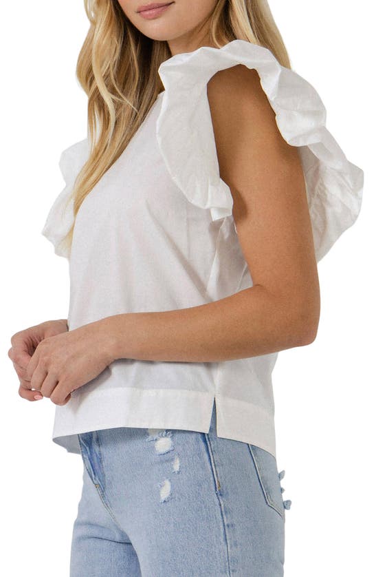 Shop English Factory Folded Ruffle Sleeve Top In White