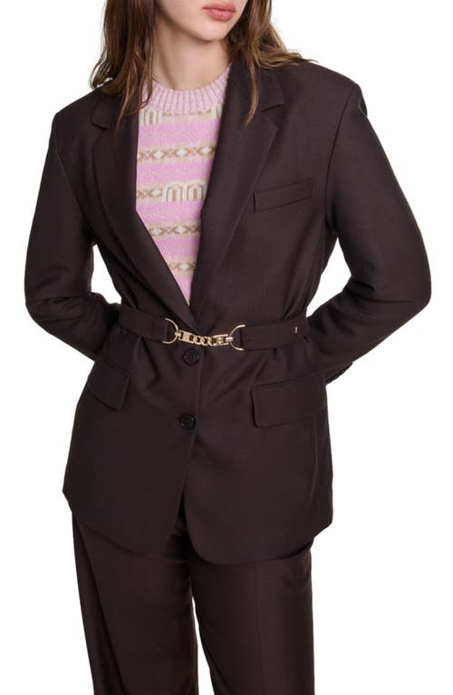 Maje Belted Suit Jacket In Brown