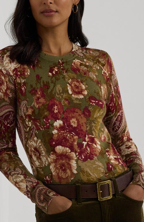 Shop Lauren Ralph Lauren Floral Print Sweater In Olive Multi