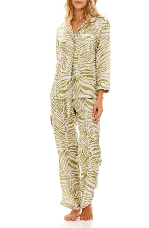 Emma Olive Zebra Linen Pajamas in Green
