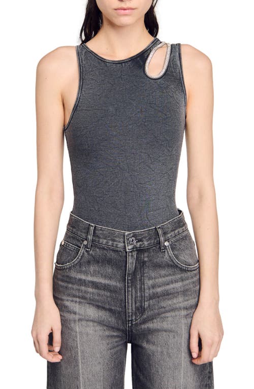 Shop Sandro Rhinestone One-shoulder Bodysuit In Grey