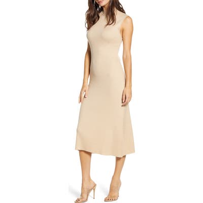 All In Favor Ribbed Midi Sweater Dress, Beige