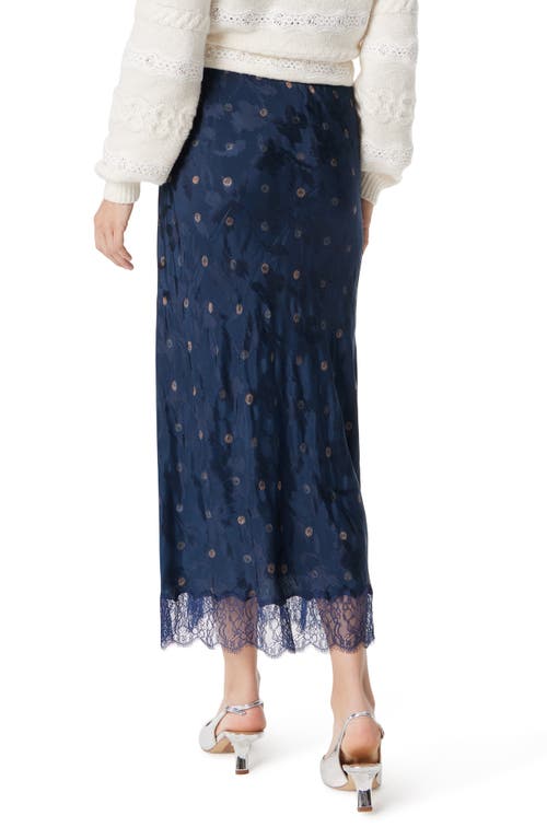 Shop Sam Edelman Gracie Lace Trim Satin Midi Skirt In Navy Scribble Dot