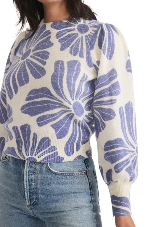 Shop Marine Layer Floral Print Balloon Sleeve Crewneck Sweater In Blue Floral