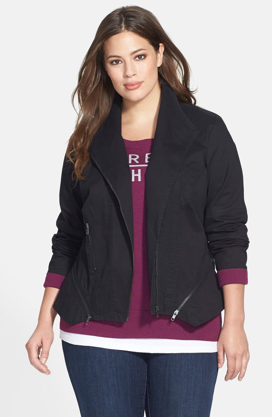 Sejour 'Megan' Stretch Cotton Moto Jacket (Plus Size) Nordstrom