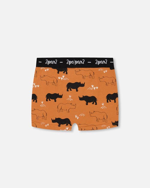 Shop Deux Par Deux Boy's Organic Cotton Boxer Short Caramel Printed Rhinoceros