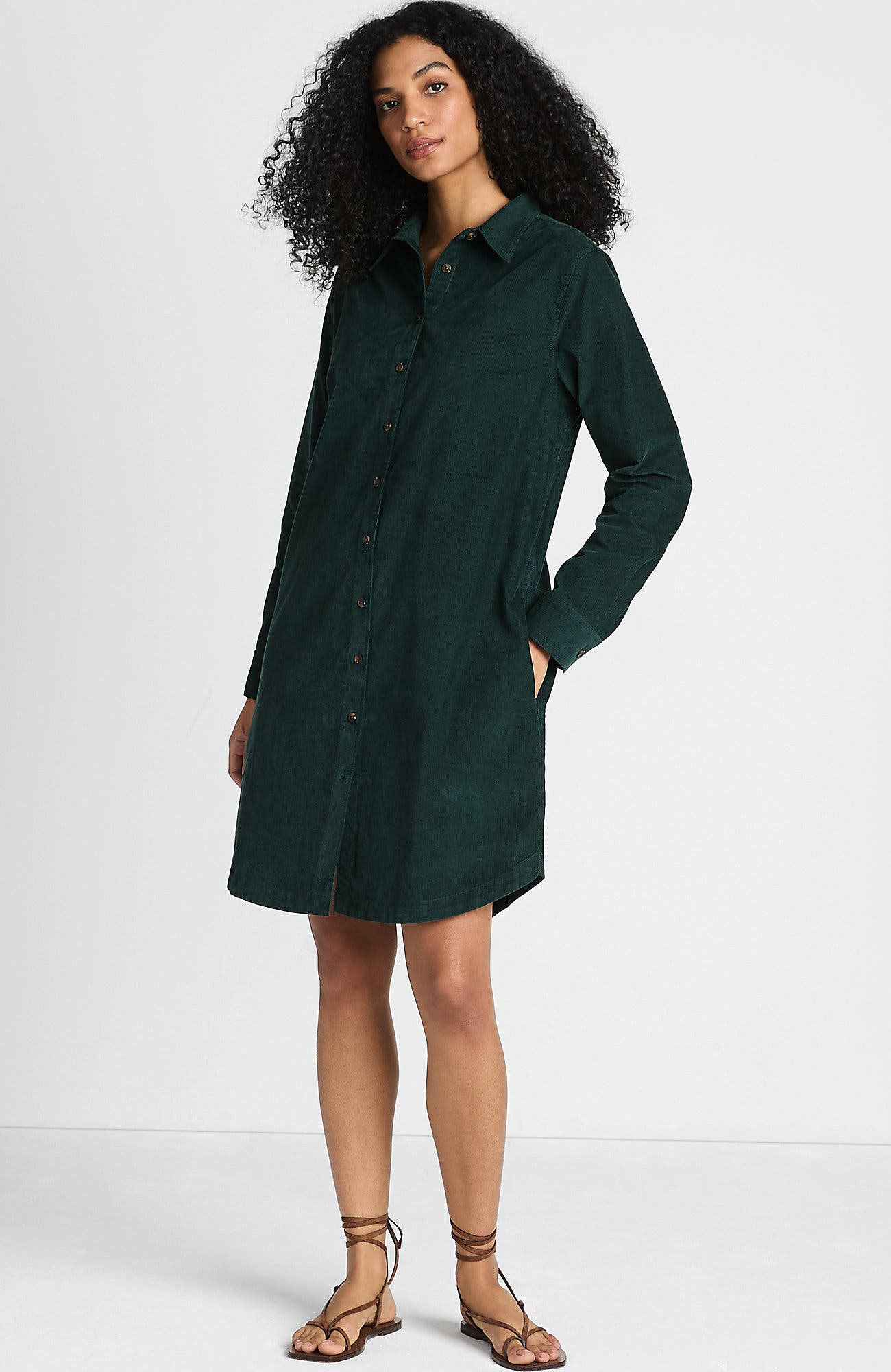 Lands' End Pinwale Cord Button Front Dress | Nordstrom