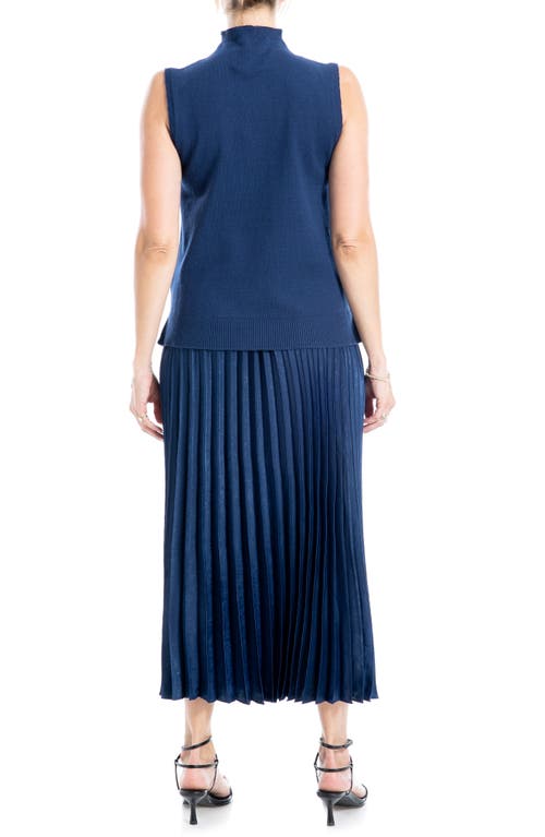 Max Studio Mock Neck Sleeveless Sweater & Pleated Skirt Set In Sapphire