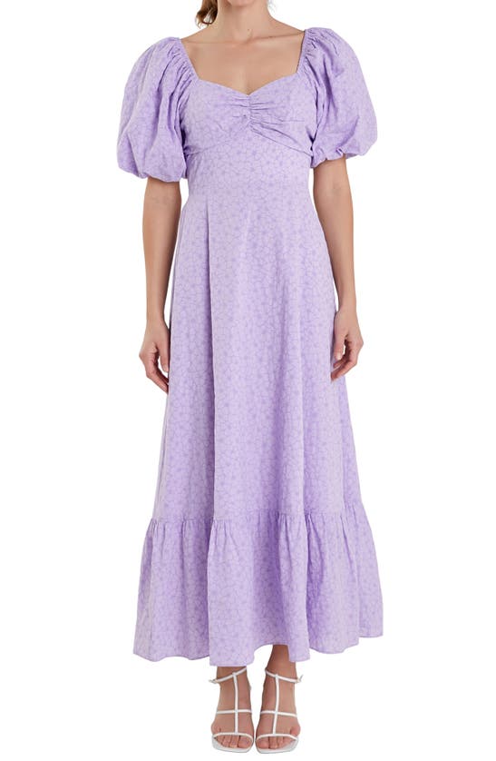Shop English Factory Floral Puff Sleeve Tie Back Maxi Dress In Lilac