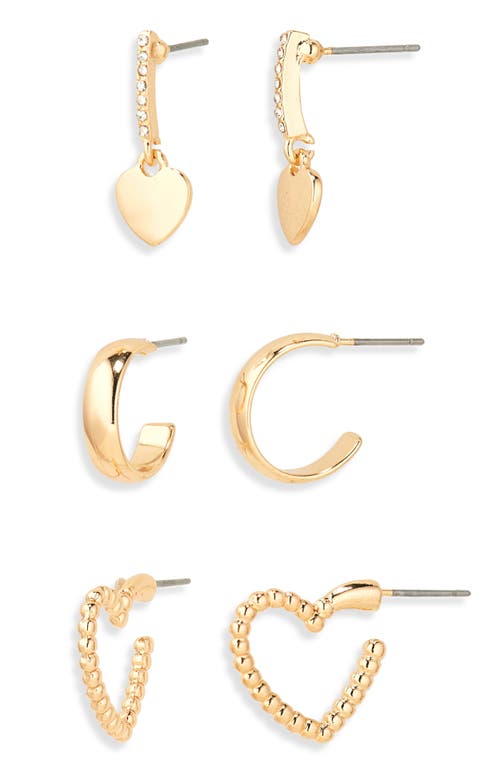 BP. BP. SET OF 3 SPARKLE HEART EARRINGS 